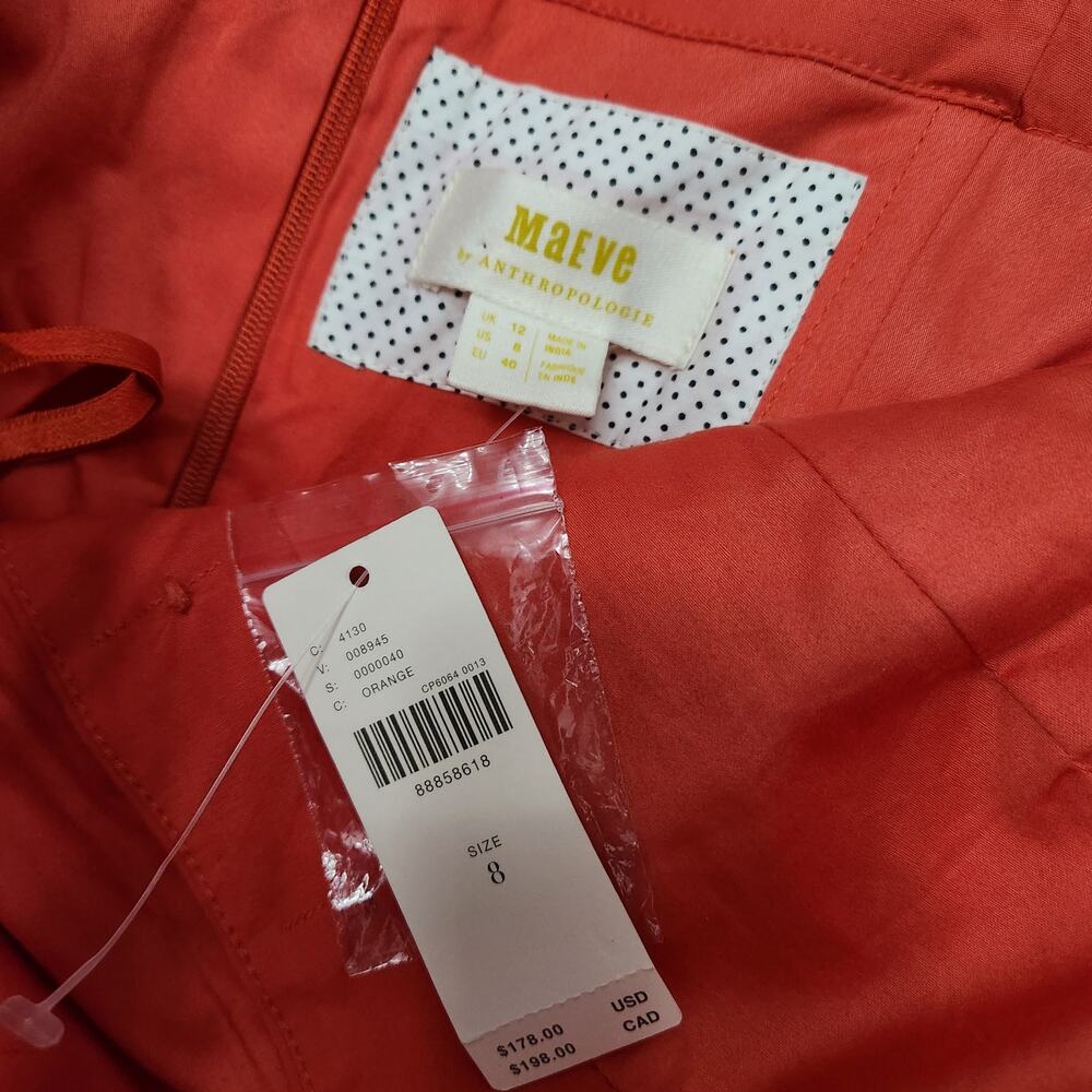 NWT Maeve Anthropologie Corset Top Midi Orange Dress Size 8 - Picture 4 of 9